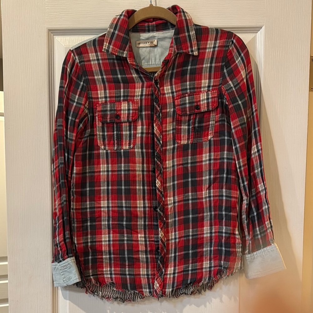 Women's Red Plaid Button-Up Shirt